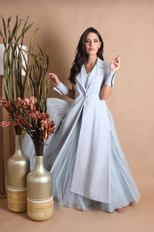 Light Blue Dress with an overlay jacket