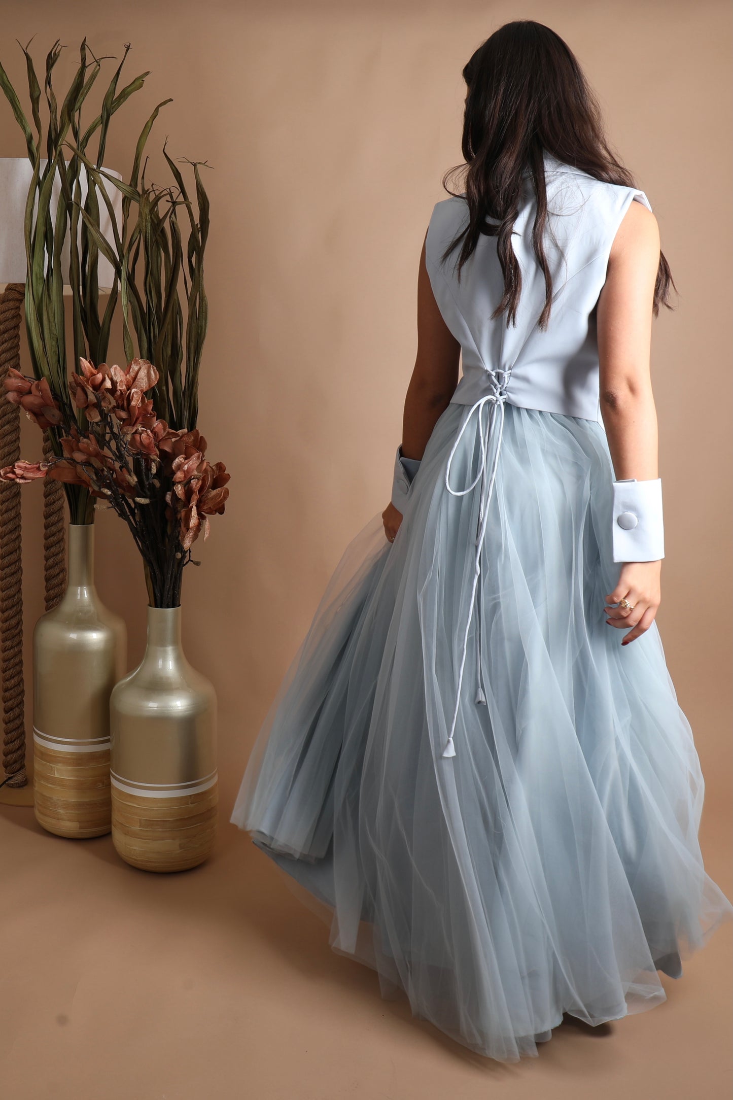 Light Blue Dress with an overlay jacket