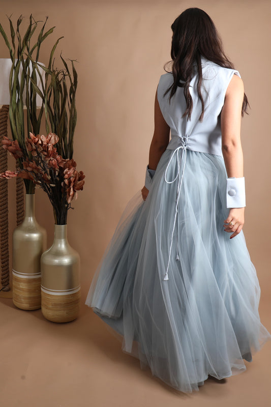 Light Blue Dress with an overlay jacket