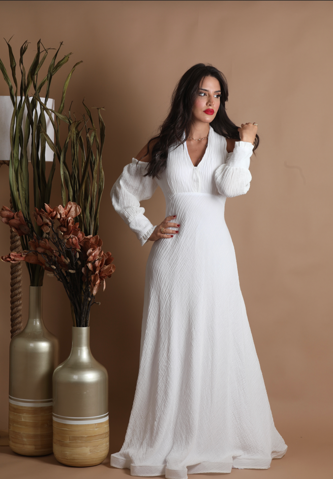 Women White Cold-Shoulder Maxi Dress