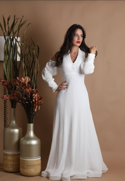 Women White Cold-Shoulder Maxi Dress