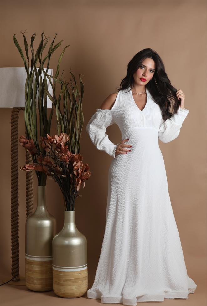 Women White Cold-Shoulder Maxi Dress