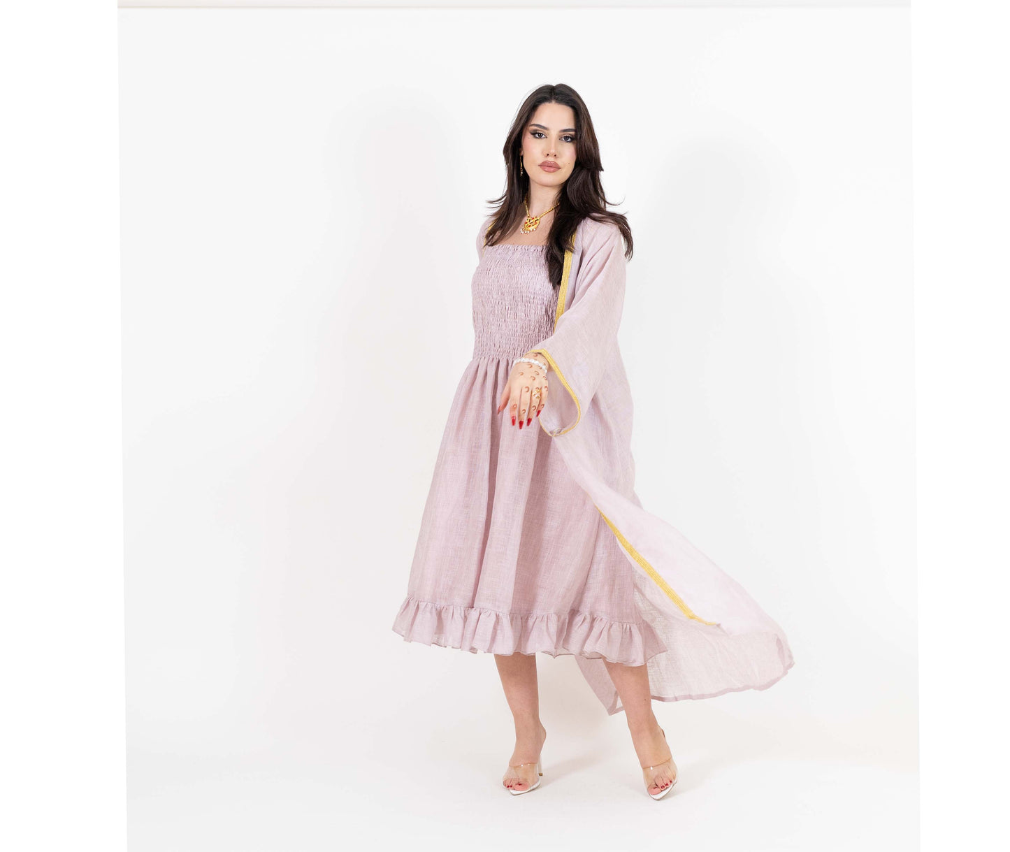 Shoulder Straps Midi Dress With Kimono