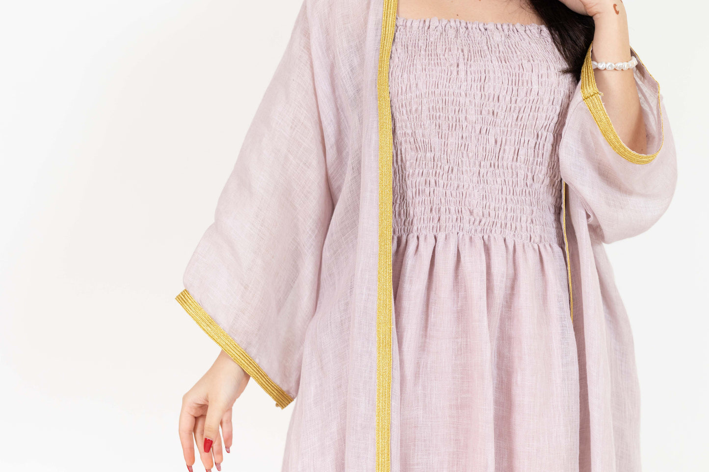 Shoulder Straps Midi Dress With Kimono