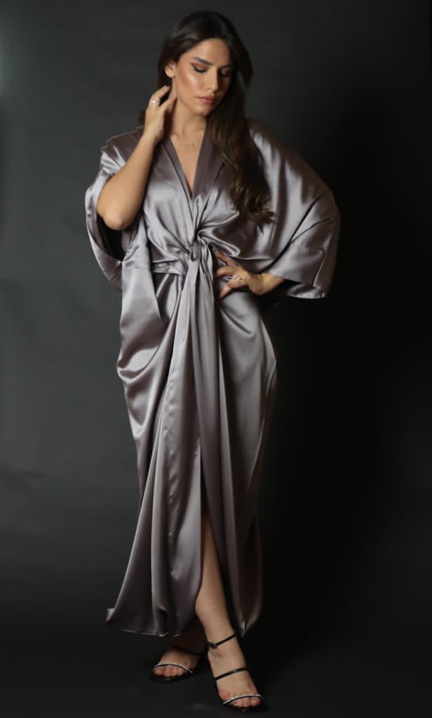 Satin Full Length Wear Kimono Style Dress