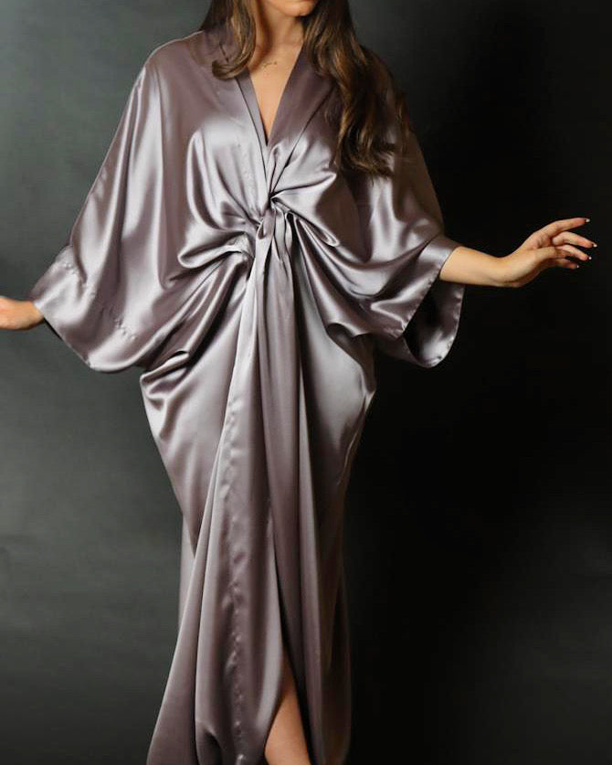 Satin Full Length Wear Kimono Style Dress