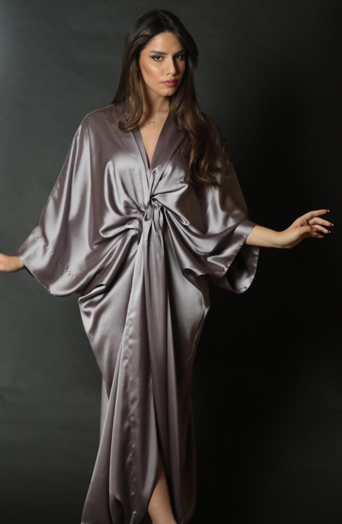 Satin Full Length Wear Kimono Style Dress