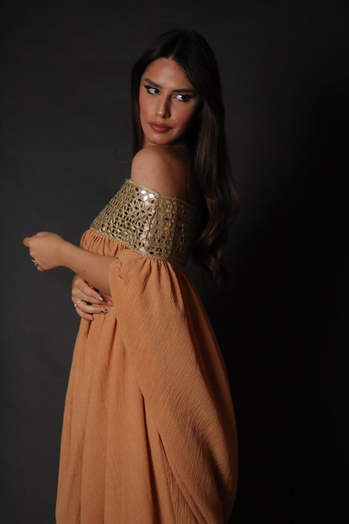Bateau Neckline Off-The-Shoulder Maxi Dress