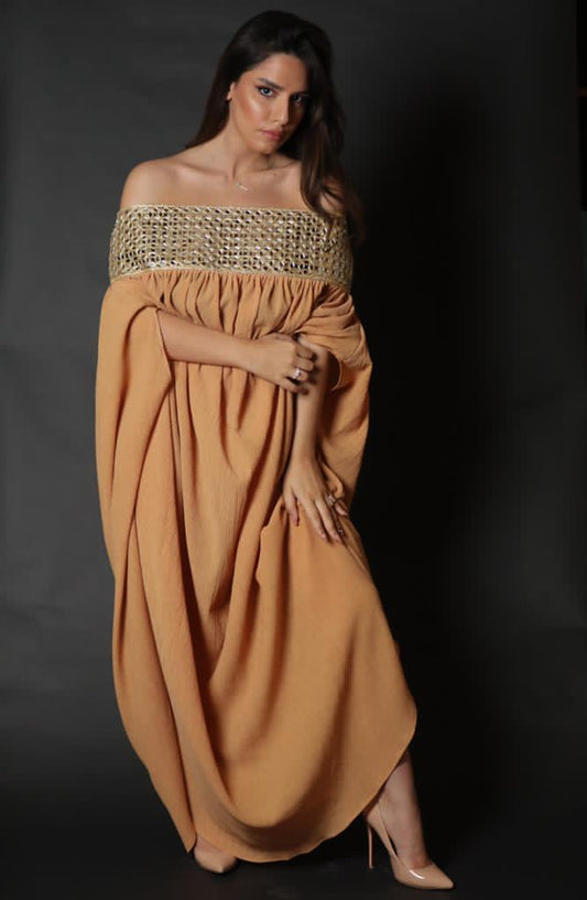 Bateau Neckline Off-The-Shoulder Maxi Dress