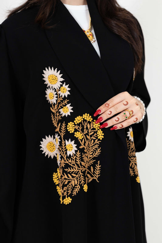 Embroidered Open-Front Abaya