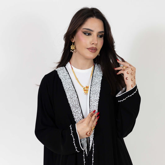 Black White Open Abaya