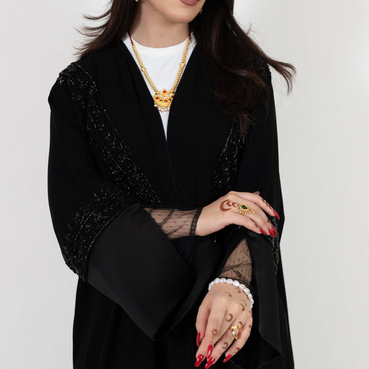 Black Abaya With Dantel Sleeve