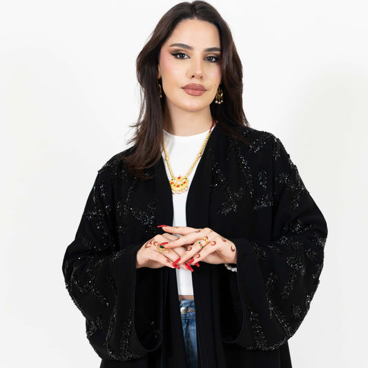 Black Abaya With Embroidered Beads