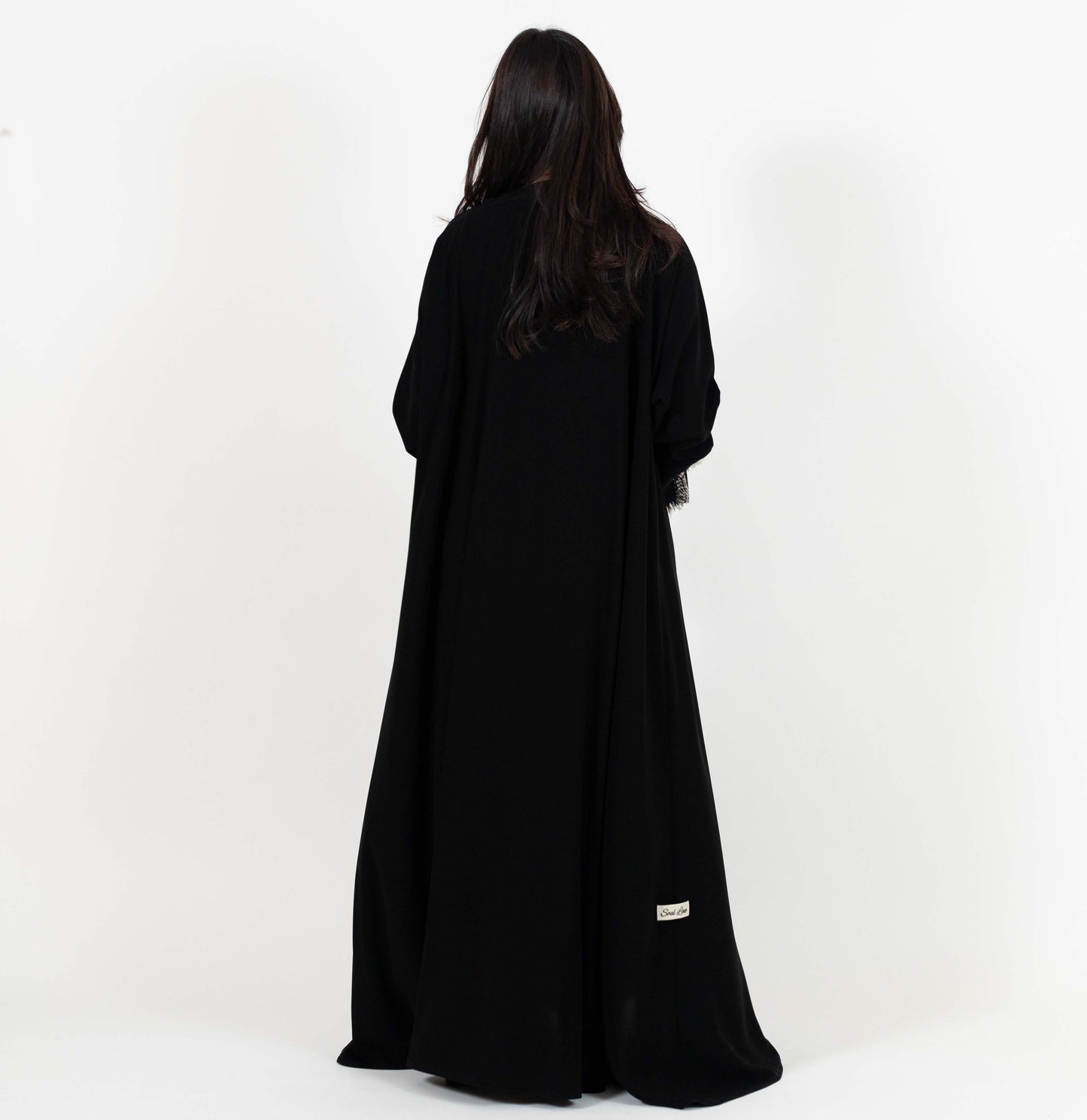 Black Open Abaya With Beaded Cuffs