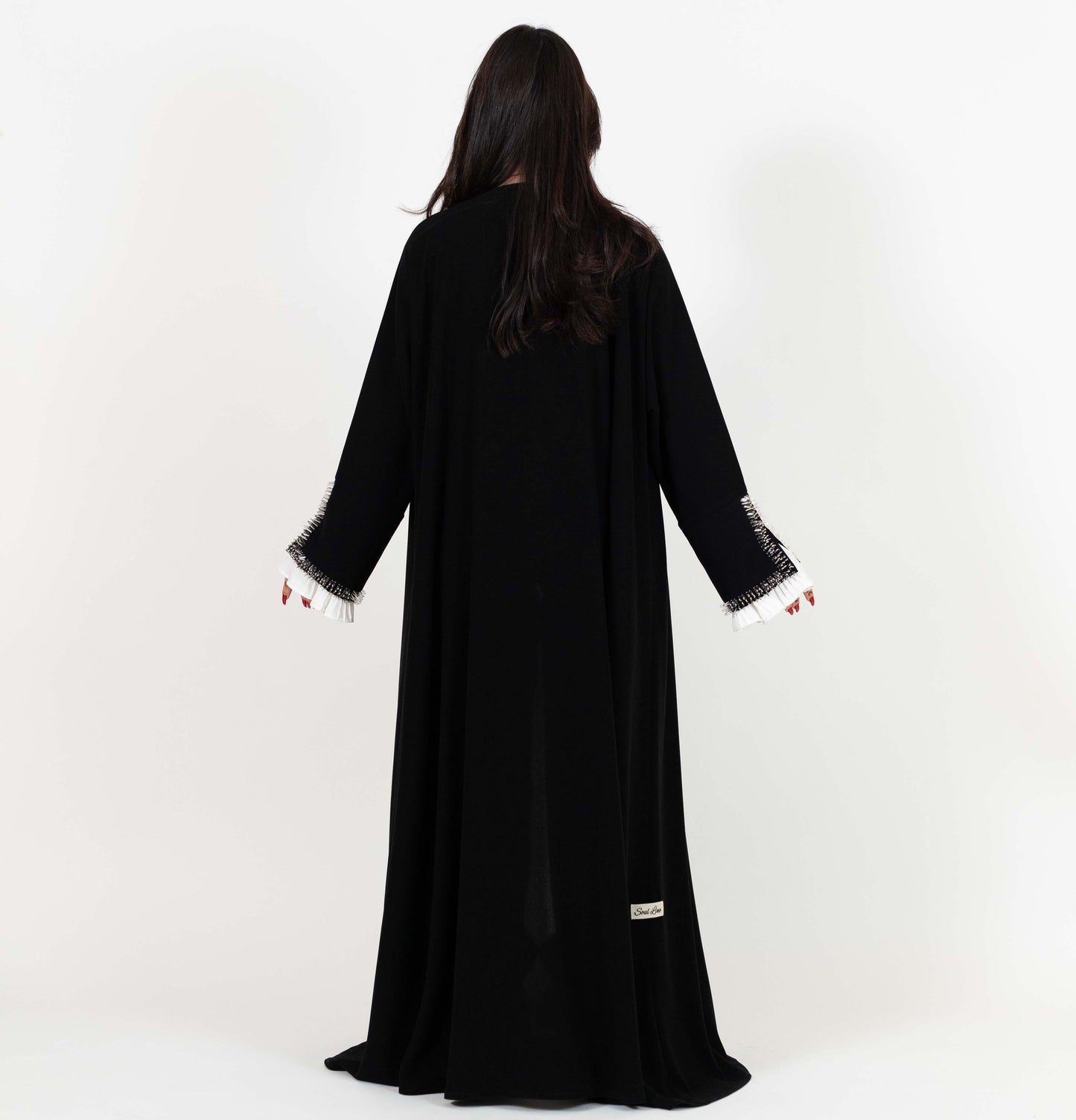 Black Open Abaya With Beaded Cuffs