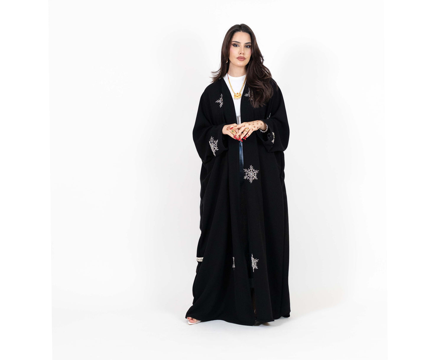 Black Abaya with Snowflake Embroidery