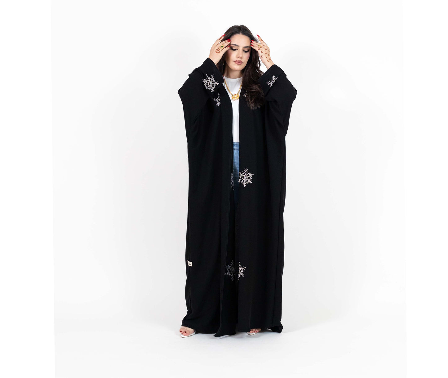 Black Abaya with Snowflake Embroidery