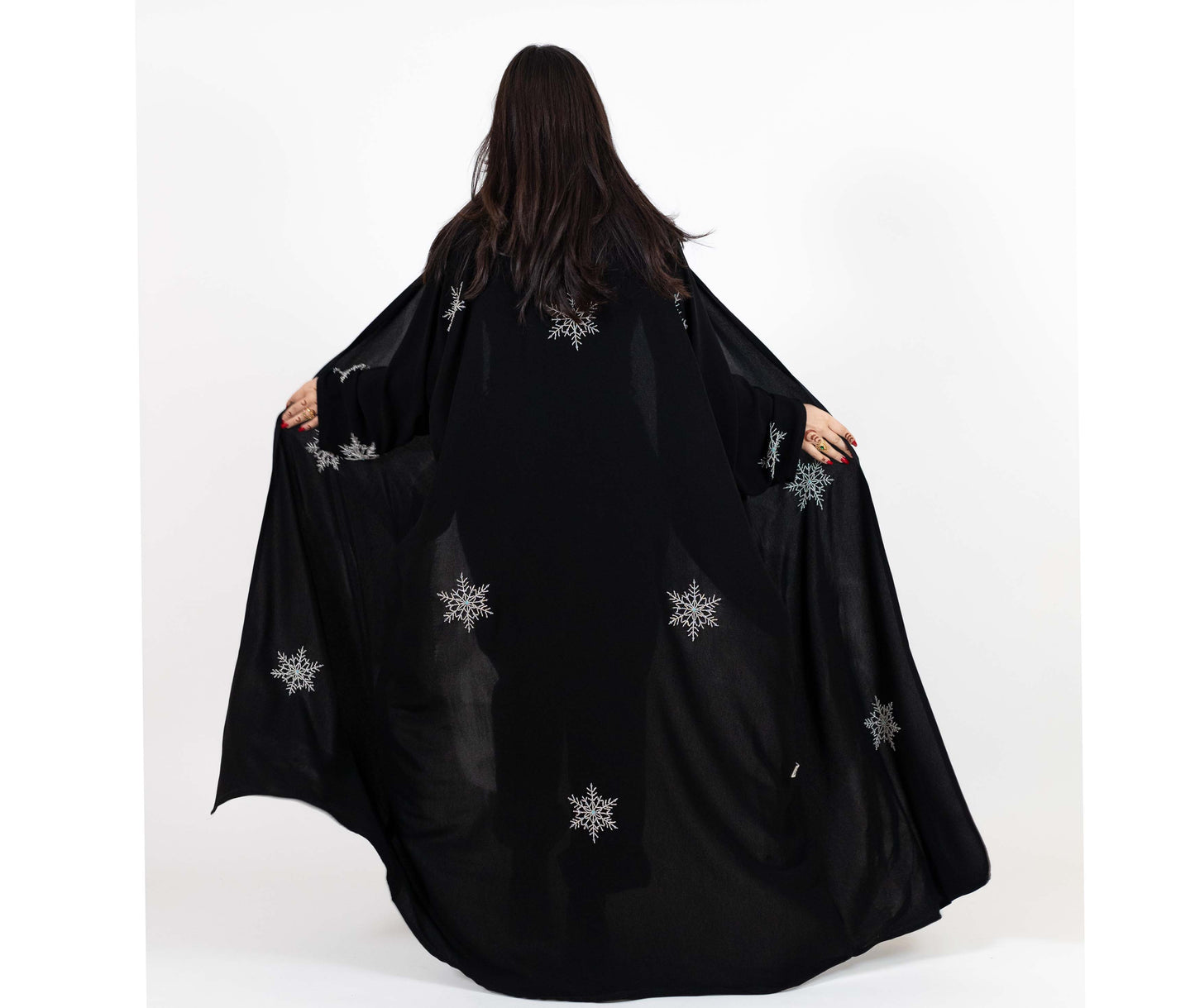 Black Abaya with Snowflake Embroidery