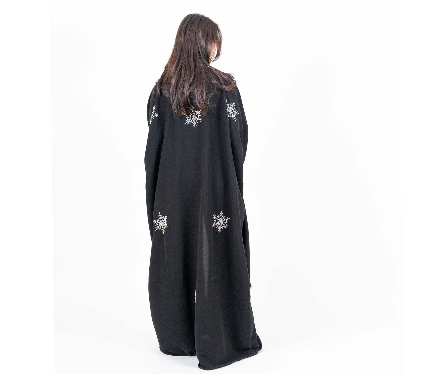 Black Abaya with Snowflake Embroidery