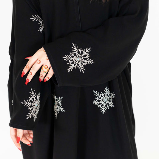 Black Abaya with Snowflake Embroidery