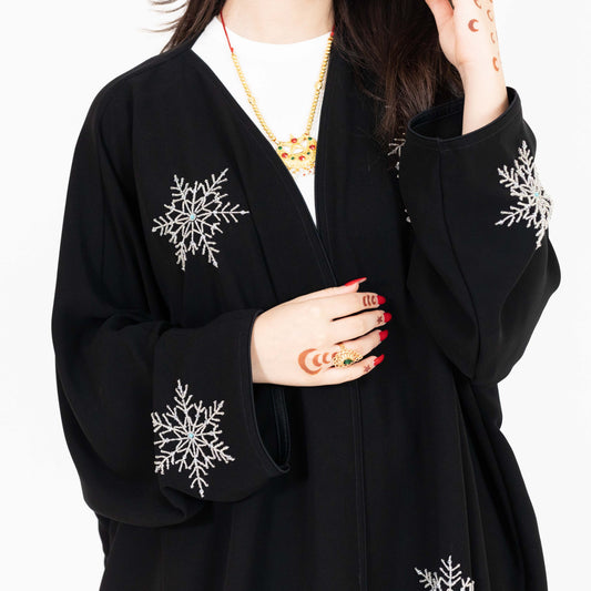 Black Abaya with Snowflake Embroidery