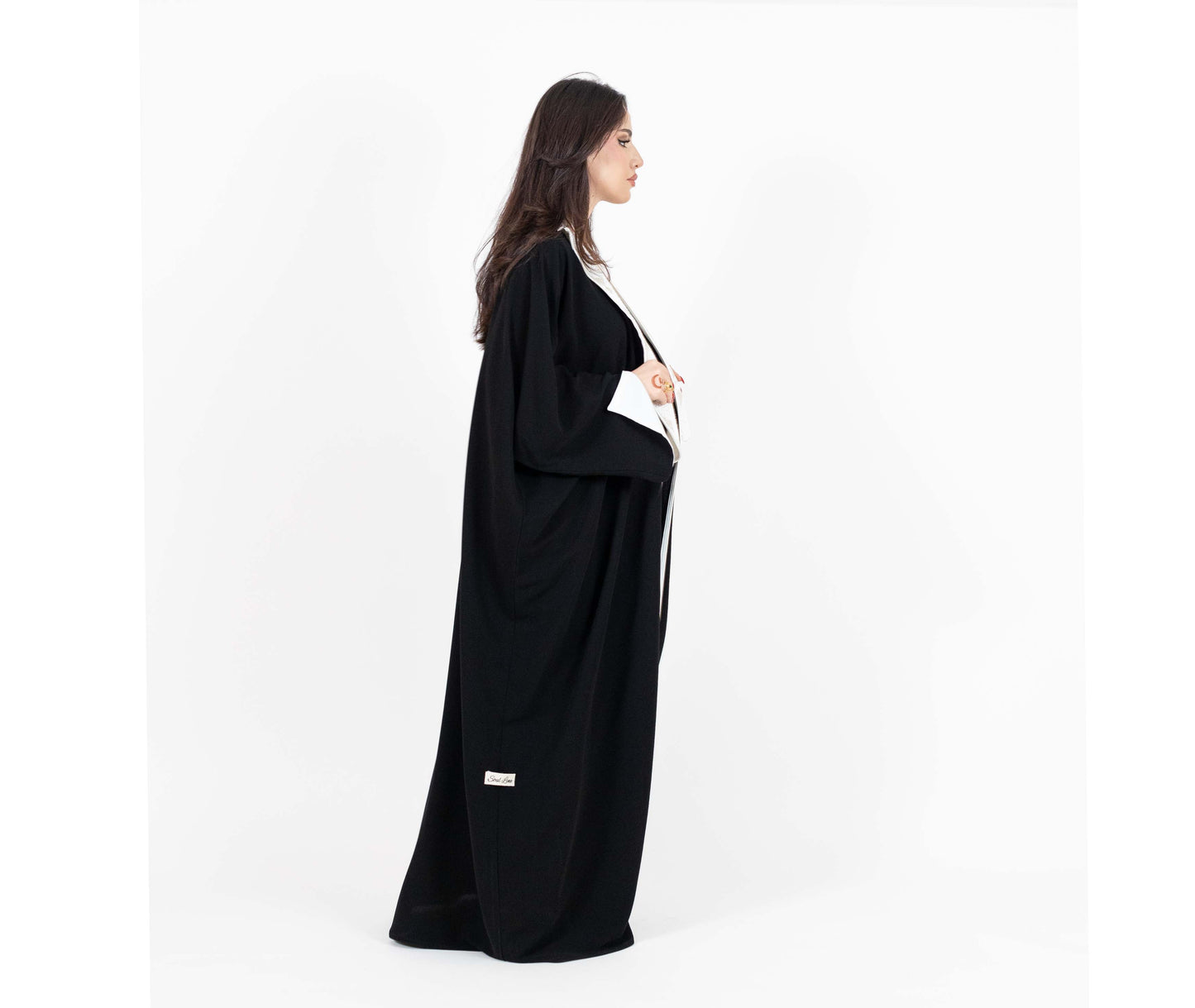 Black Abaya With White Embellishments On Top Front