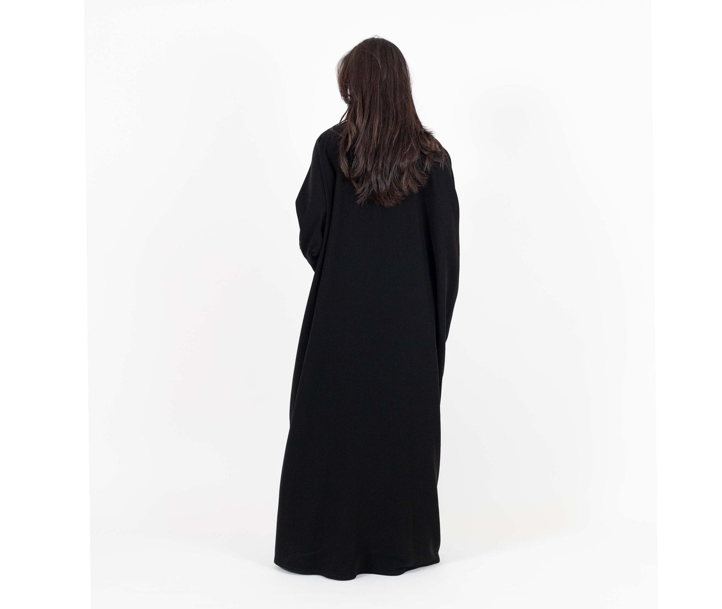 Black Abaya With White Embellishments On Top Front