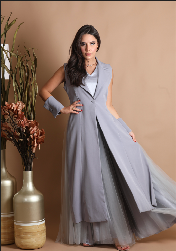 Grey Dress with an overlay jacket