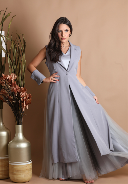 Grey Dress with an overlay jacket