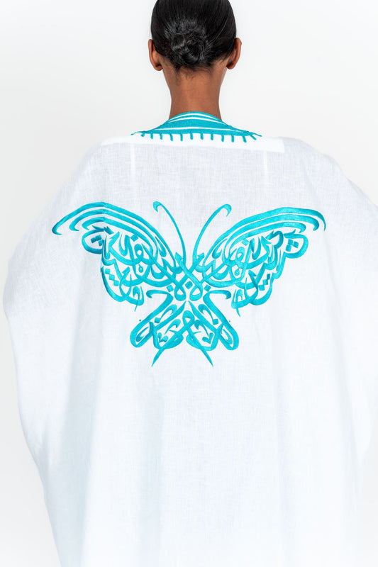 jallabiya white with skybluek - 1