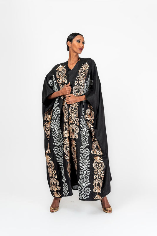 jallabiya black & gold linen - 2