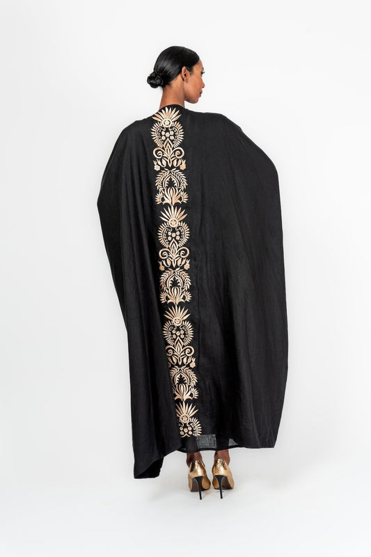 jallabiya black & gold linen - 1