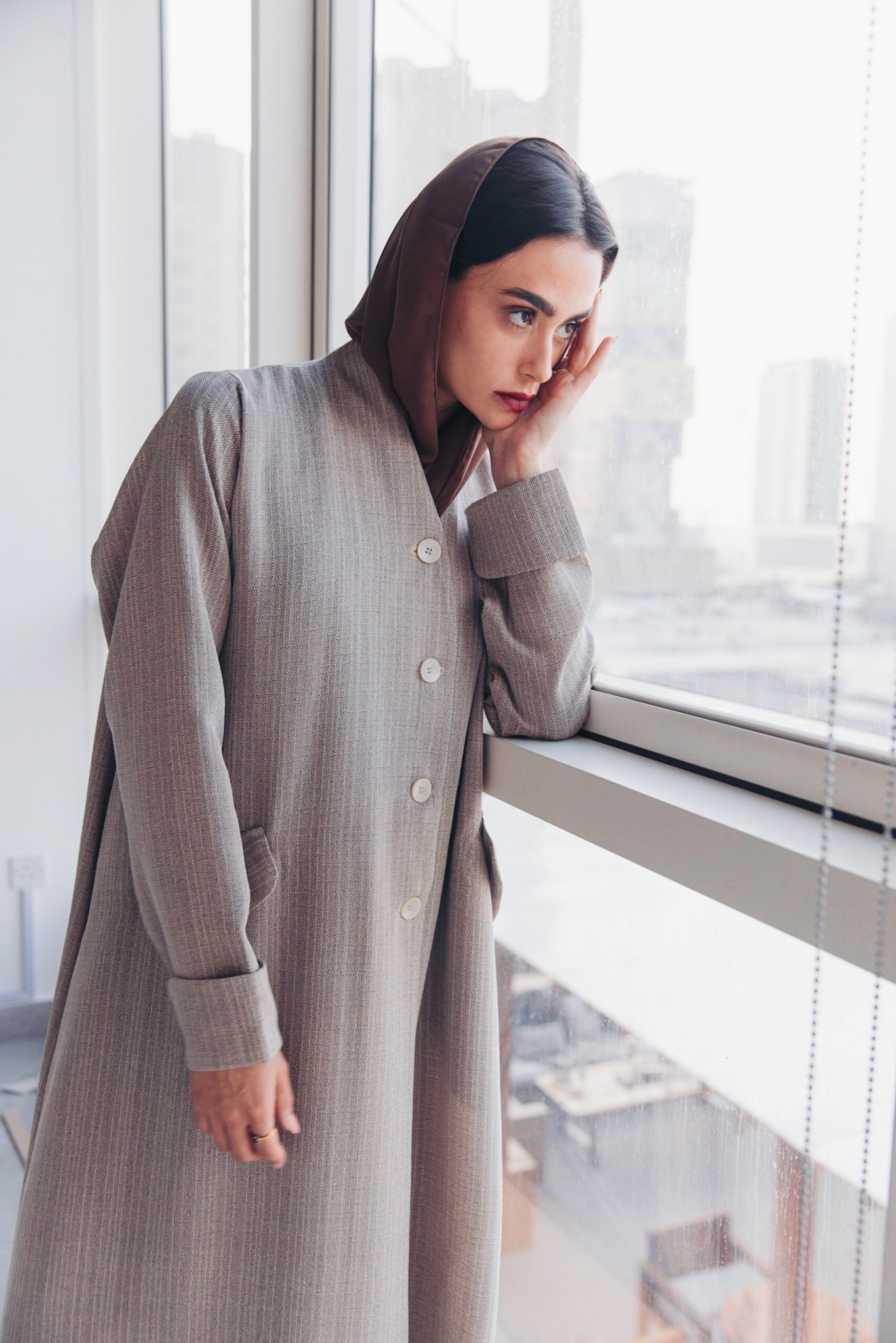 Beige winter abaya - 1