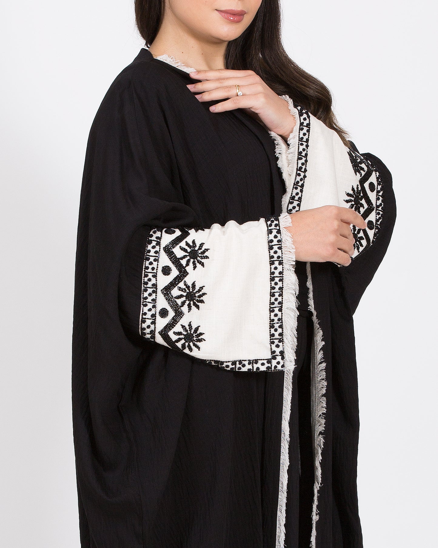 Black abaya with white sleeves