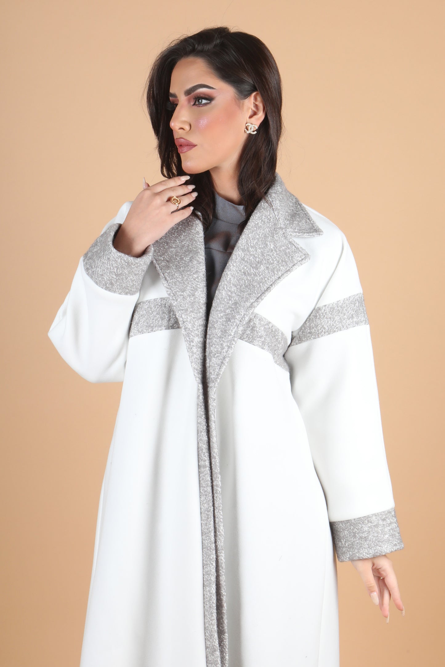 Silver and white coat abaya