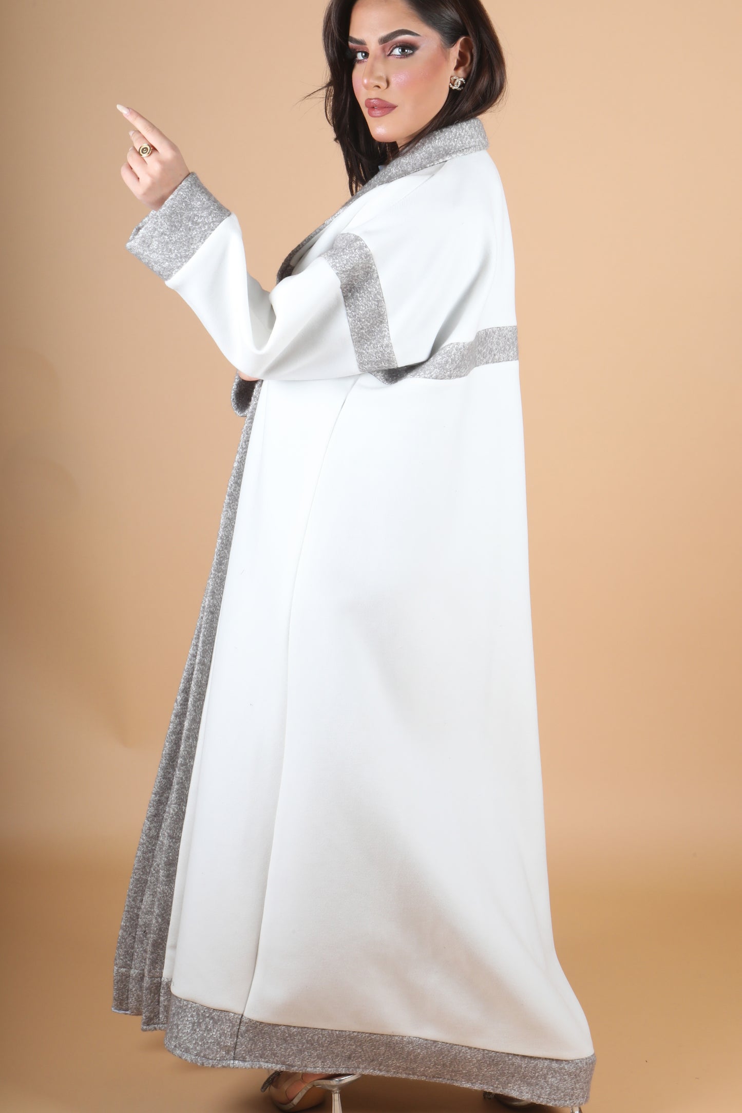 Silver and white coat abaya