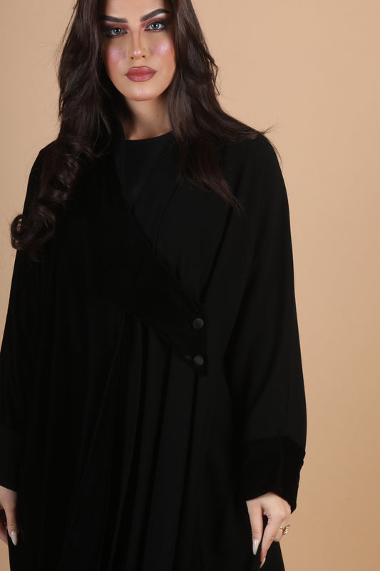 Half velvet black abaya