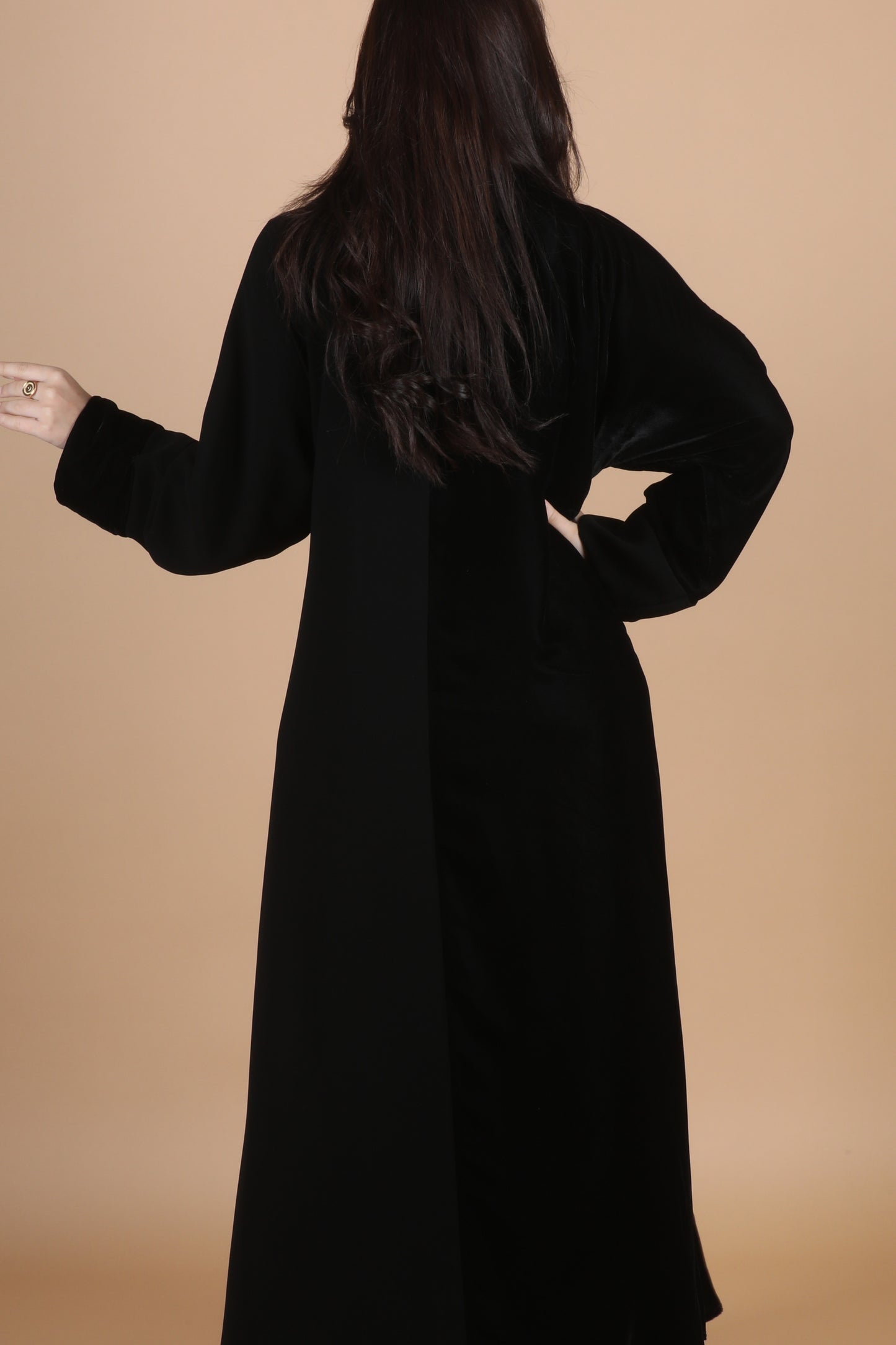 Half velvet black abaya