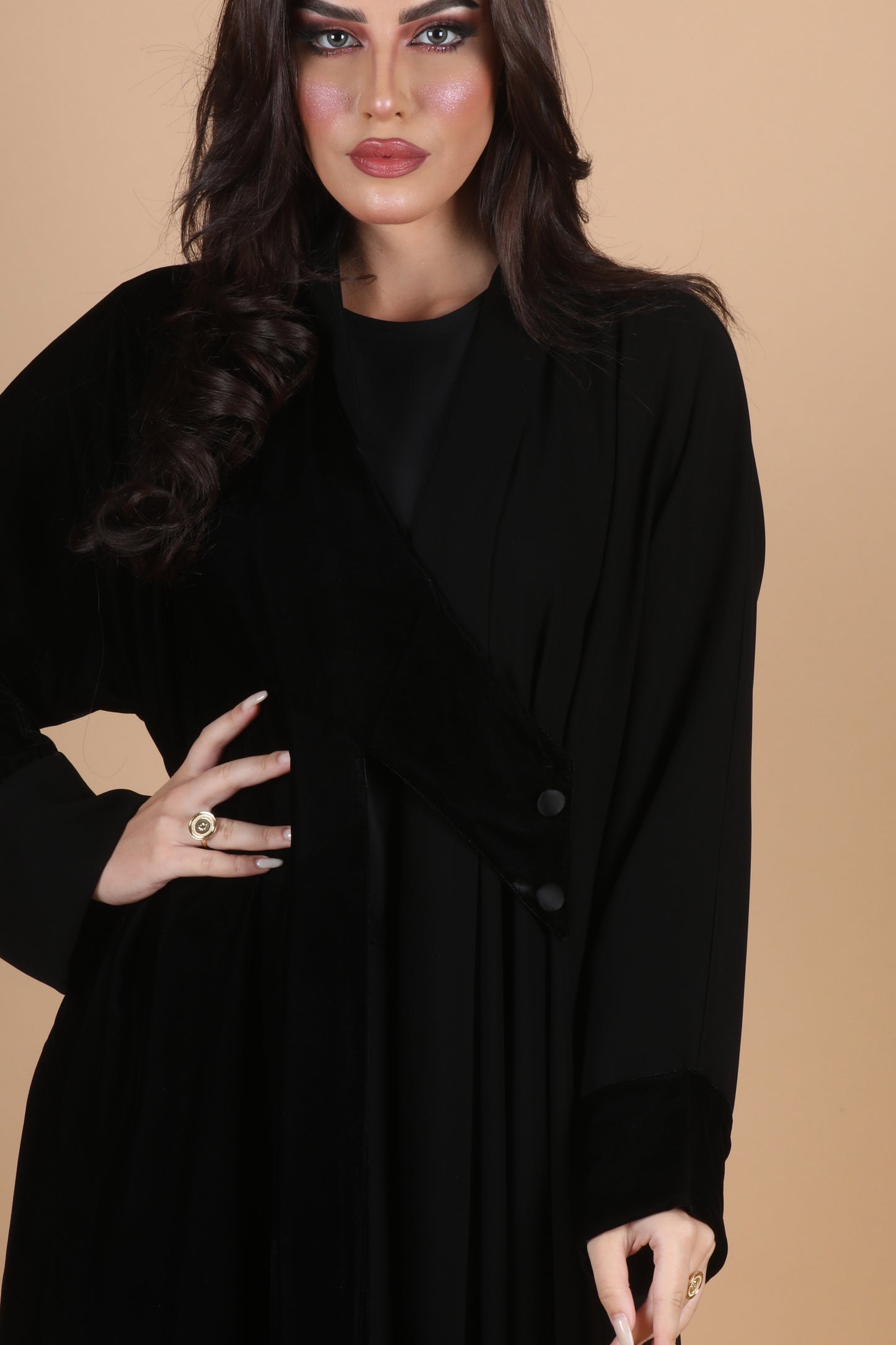 Half velvet black abaya
