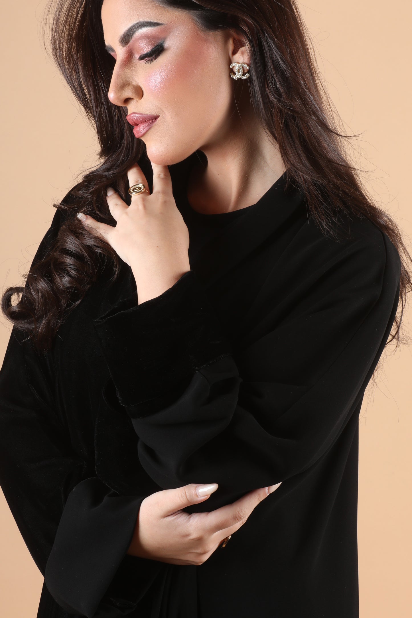 Half velvet black abaya