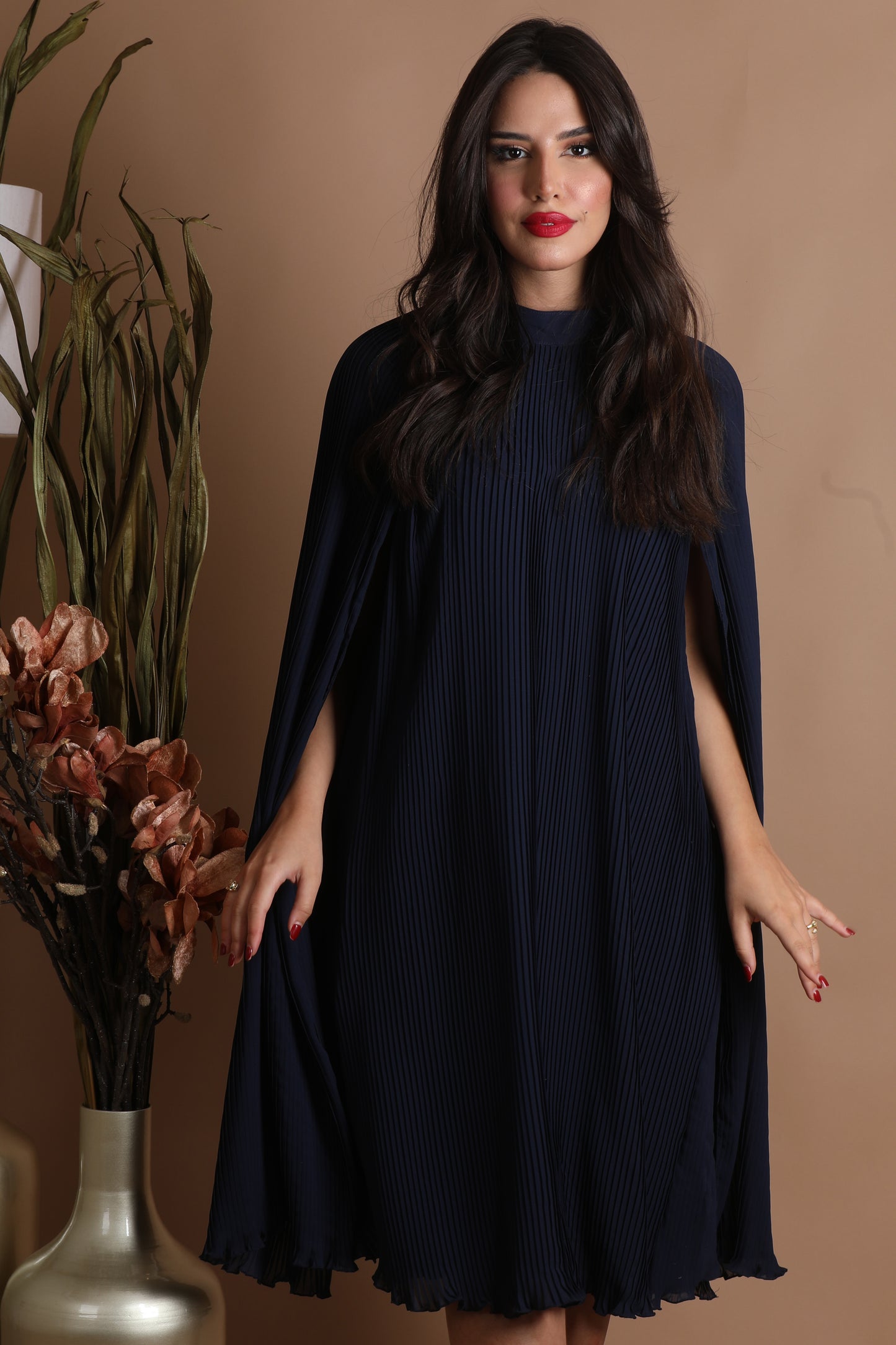 Flowy midi dress with cape