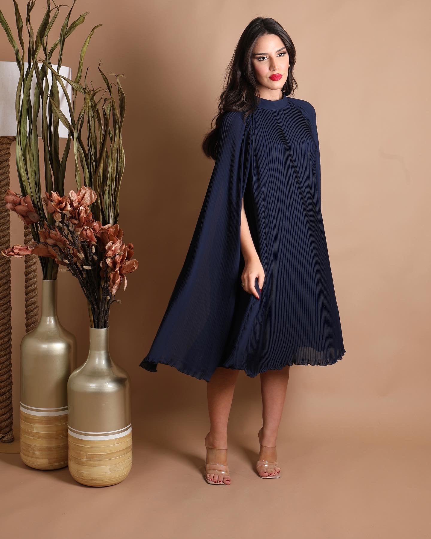 Flowy midi dress with cape