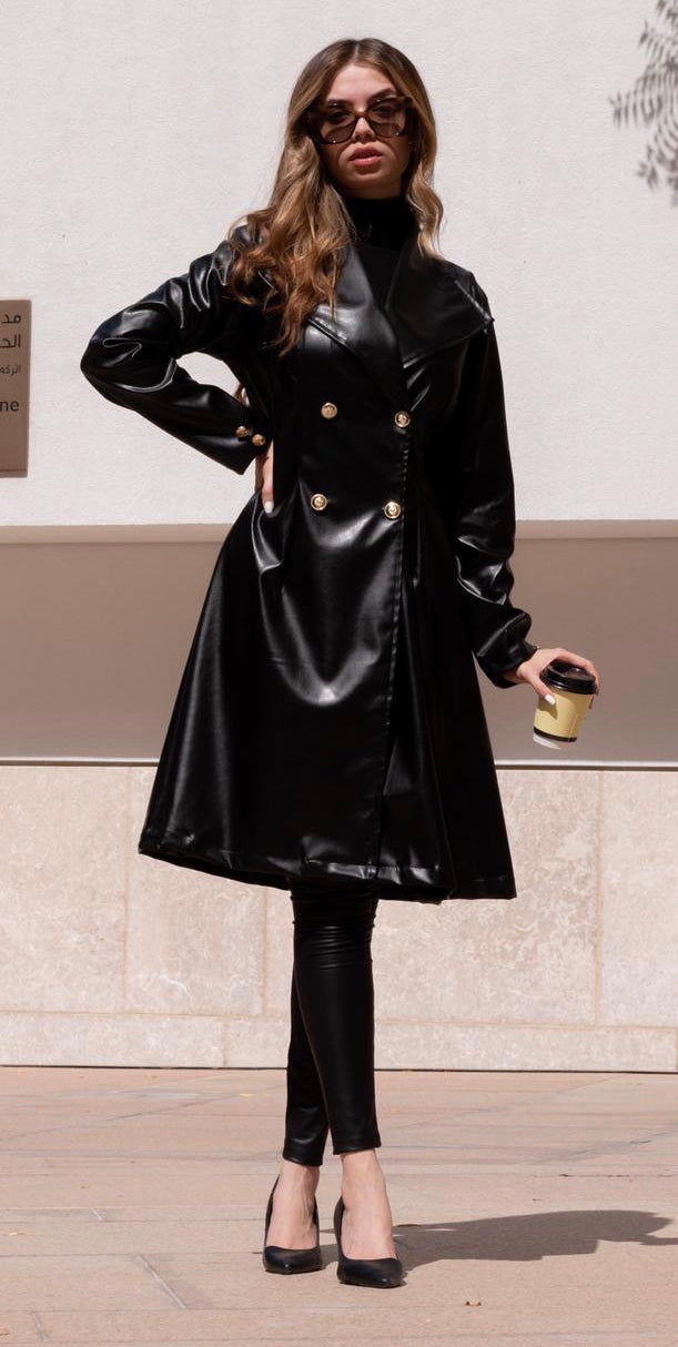 Leather knee Length Coat