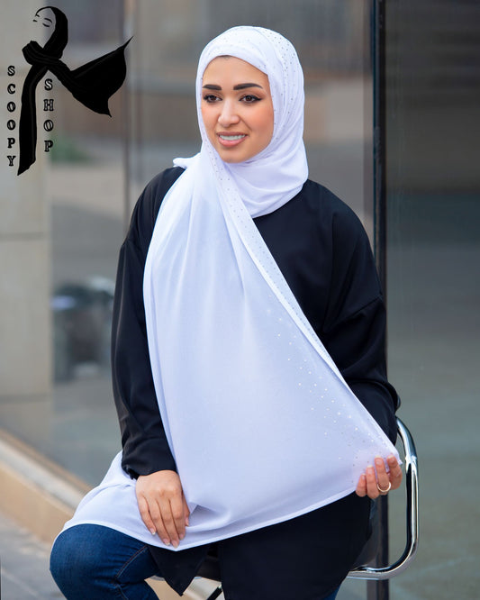 GORGETTE WITH STRASS HIJAB - WHITE/حجاب جورجيت مع ستراس - ابيض  - 1