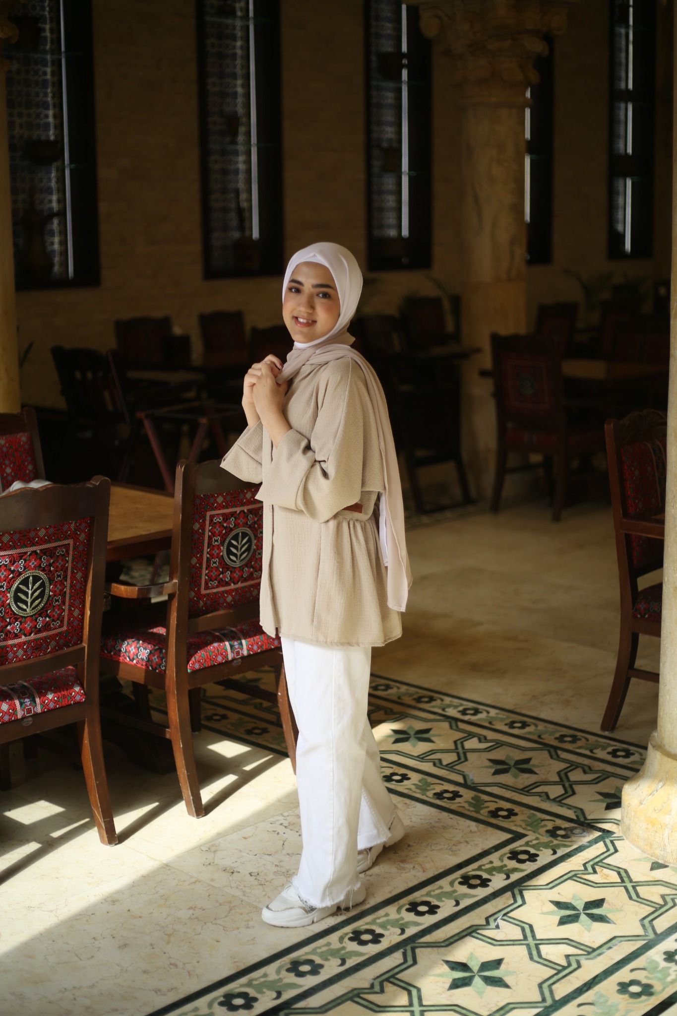 LONG SHIRT- BEIGE/قميص بيج - 1
