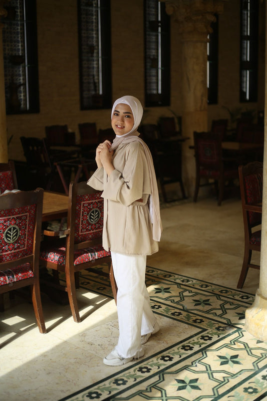 LONG SHIRT- BEIGE/قميص بيج - 1