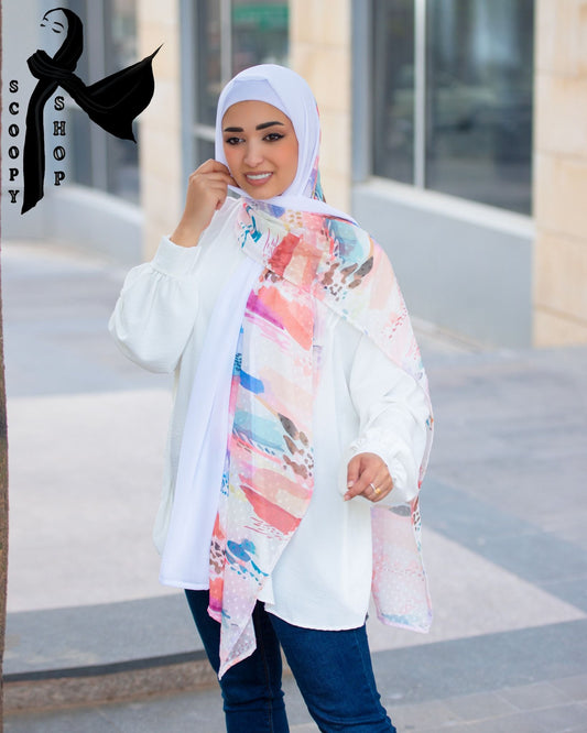 Printed Gorgette Hijab /حجاب جورجيت معرق - 1