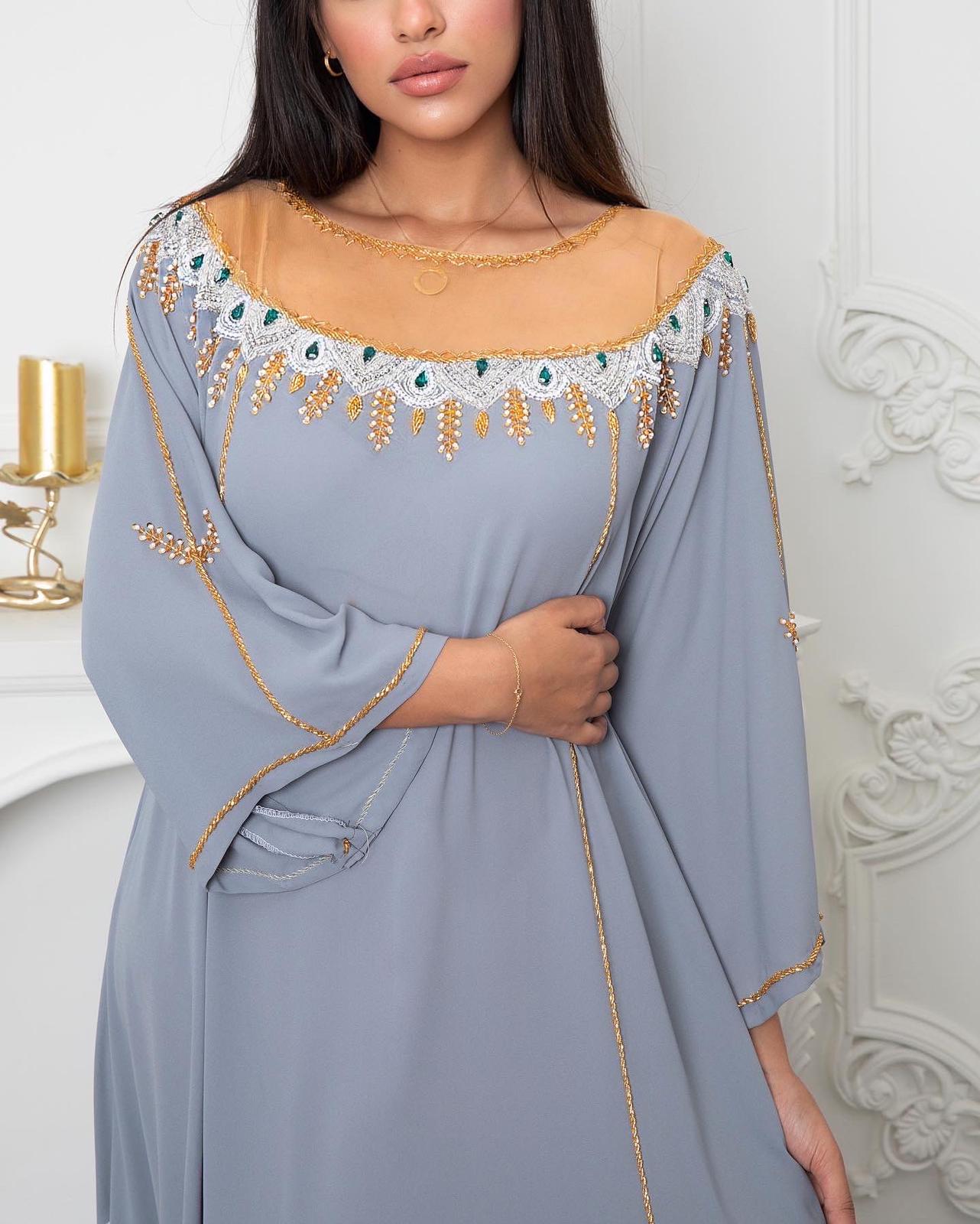 Hand embroidered gray Dress