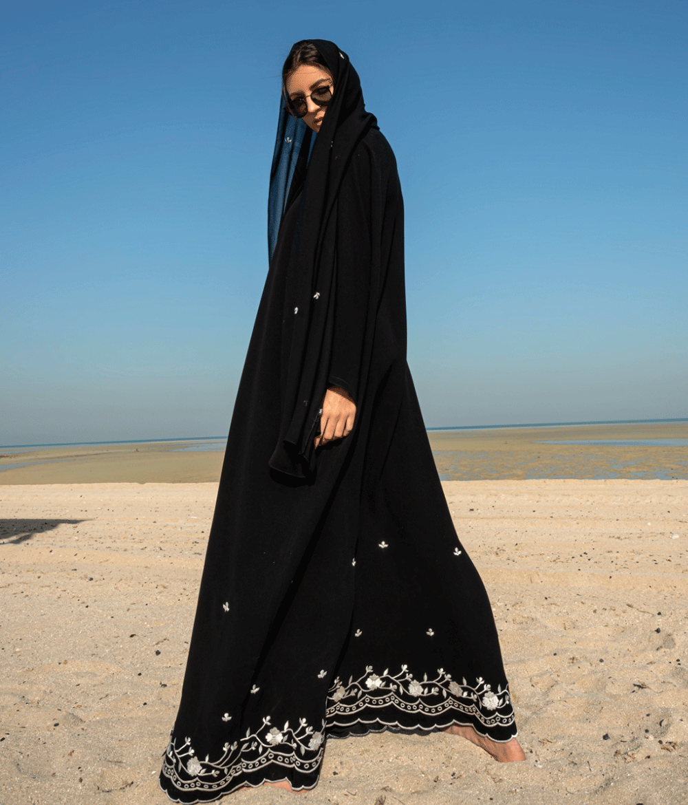 Summer white embroidery abaya