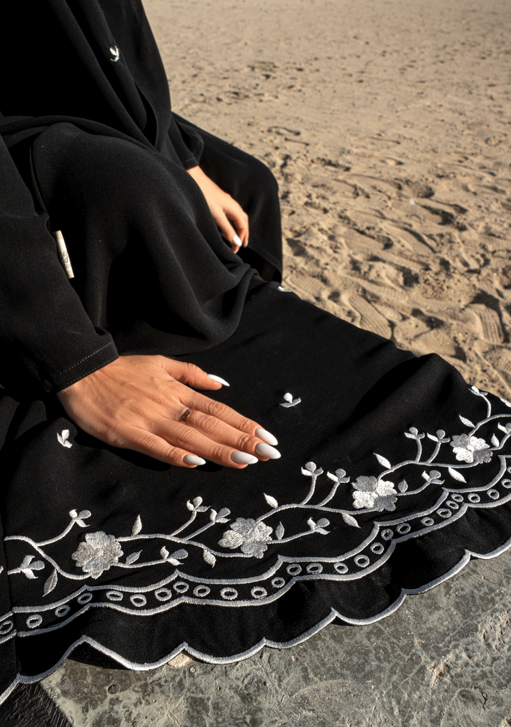 Summer white embroidery abaya
